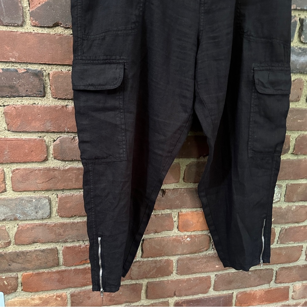 WRAP London black zip ankle linen cargo pants - Picture 3 of 6